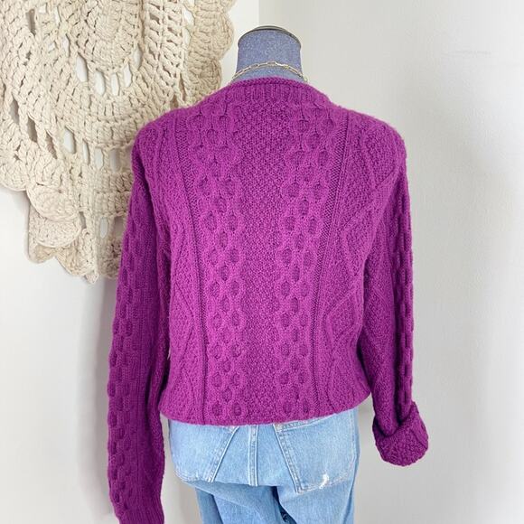 Vintage Women's Alpaca Purple Cable Knit Zip Front Sweater Size Large - Picture 3 of 5